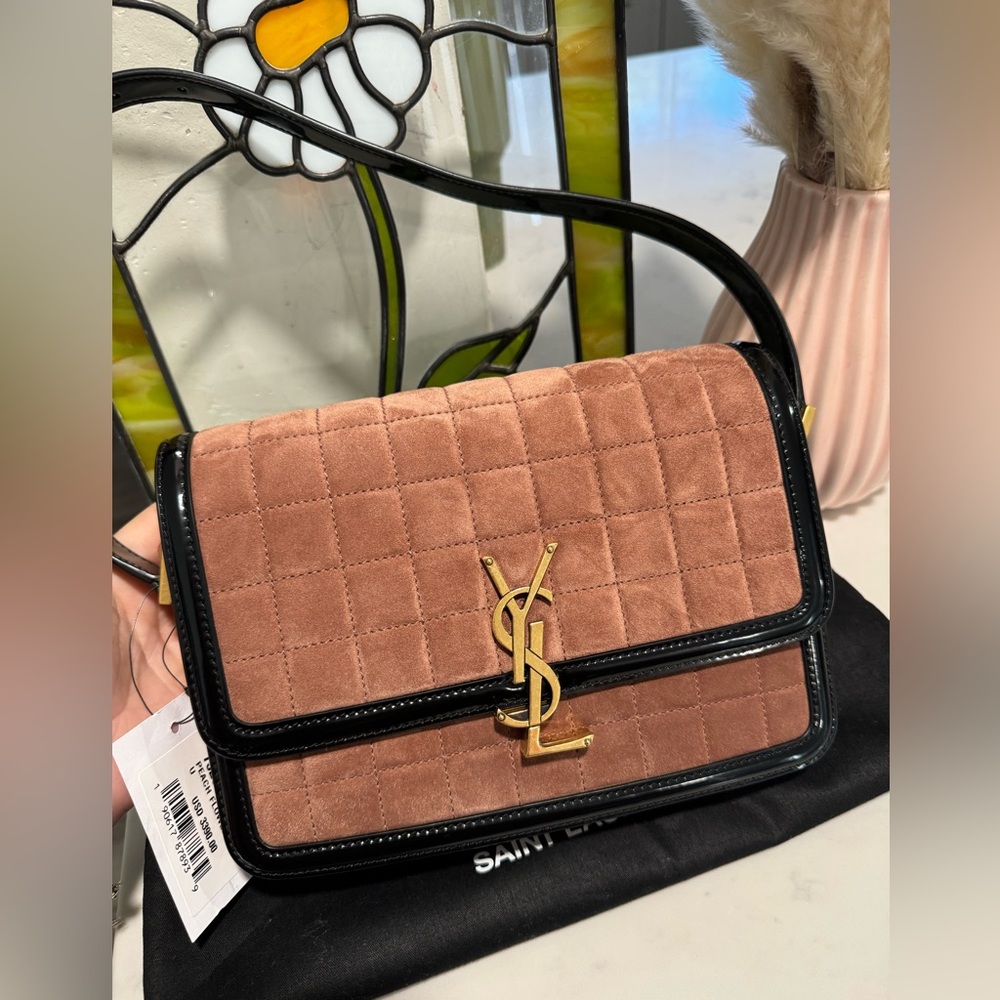 SALE🍒🤍 SAINT LAURENT solferino medium quilted suede and spazzolato leather bag 🤍 - Picture 8 of 16